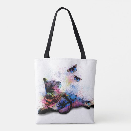 Kat 614 blauwe roze vlinder tote bag (Achterkant)
