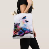 Kat 614 blauwe roze vlinder tote bag (Dichtbij)