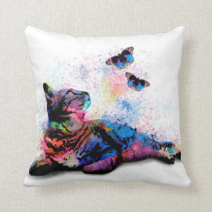 Kat 614 roze blauwe vlinder kussen