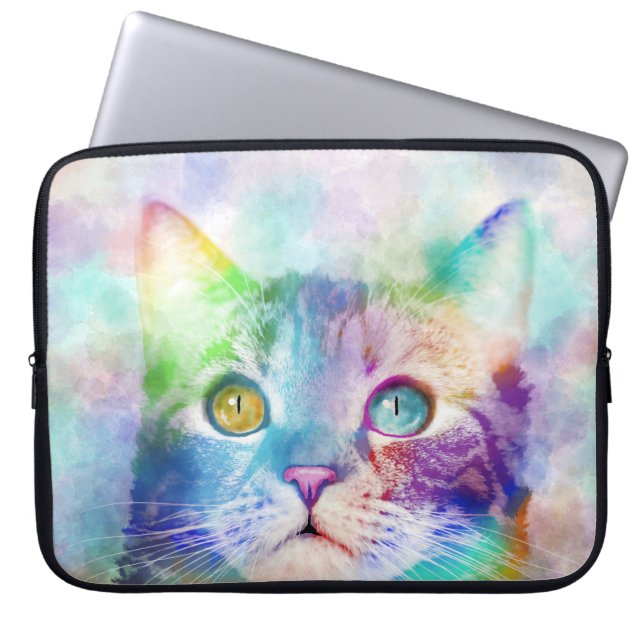 kat 663 meerkleurige kat laptop sleeve (Voorkant)