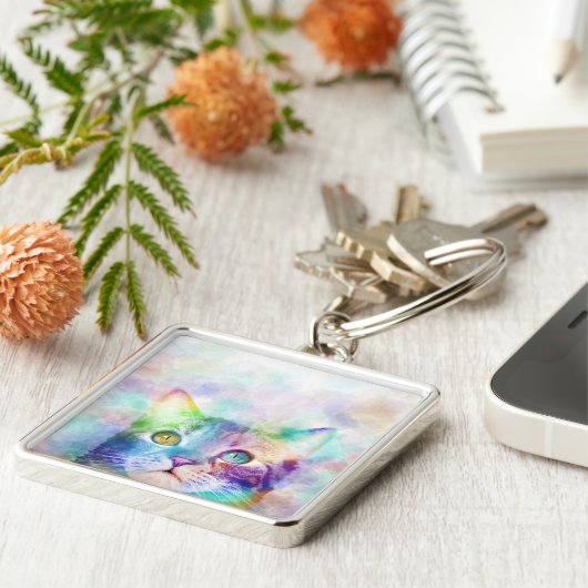 kat 663 meerkleurige kat sleutelhanger (Zijkant)