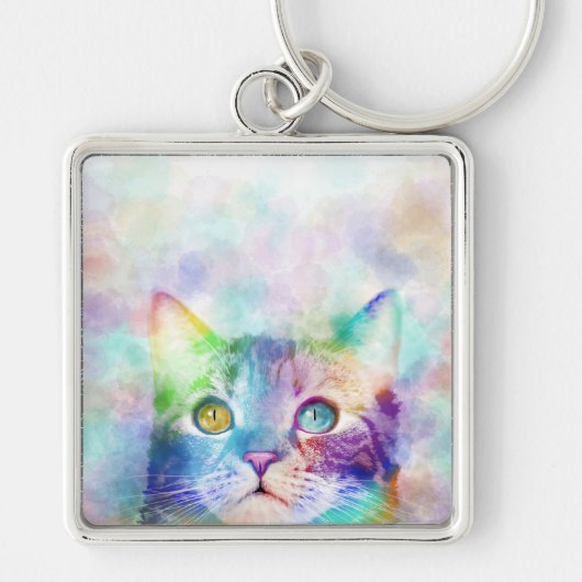 kat 663 meerkleurige kat sleutelhanger (Voorkant)