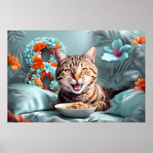 Kat 8 maart Vrouwendag of 8e verjaardag Bloemen Poster