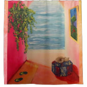 Kat aan de kust douchegordijn (Voorkant)