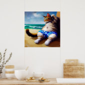 Kat aan het strand poster (Keuken)