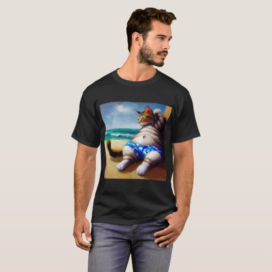 Kat aan het strand t-shirt (Voorkant volledig)
