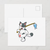 Kat aan het vissen met hengel briefkaart (Voorkant / Achterkant)
