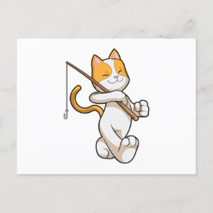 Kat aan het vissen met hengel briefkaart