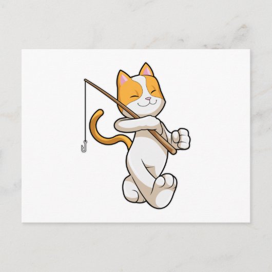 Kat aan het vissen met hengel briefkaart (Voorkant)
