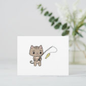 Kat aan het vissen met hengel briefkaart (Staand voorkant)