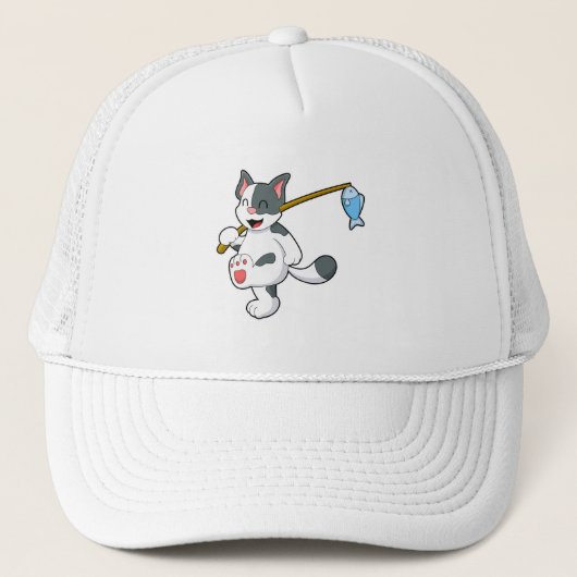 Kat aan het vissen met hengel trucker pet (Voorkant)