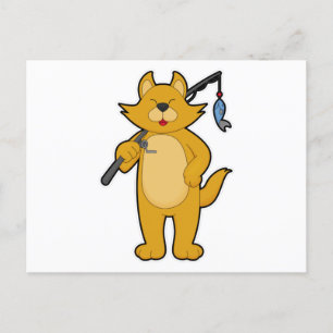 Kat aan het vissen met hengel & Vis Briefkaart