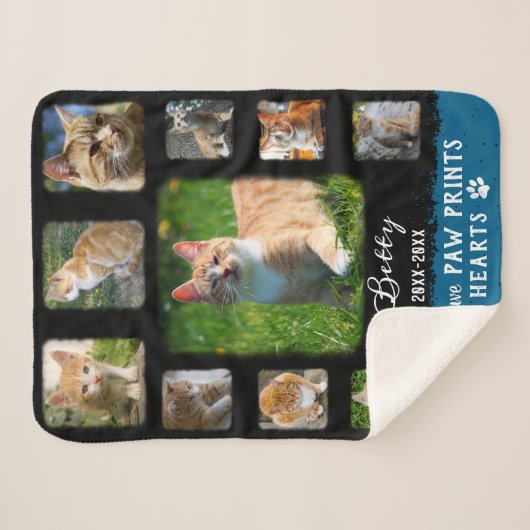 Kat Aangepast fotocollage Fed Borden Zwart Blauw Sherpa Deken (Voorkant (horizontaal))