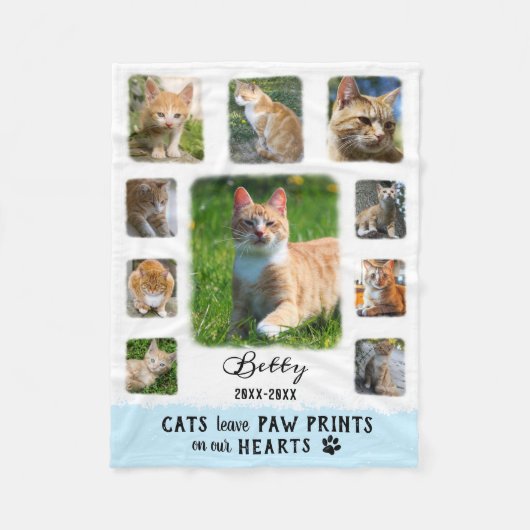 Kat Aangepast fotocollage Gladde Grenzen Wit Blauw Fleece Deken (Voorkant)