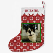 Kat Aangepast Fotonaam toevoegen | Rood Kat Gingha Kleine Kerstsok (Achterkant)