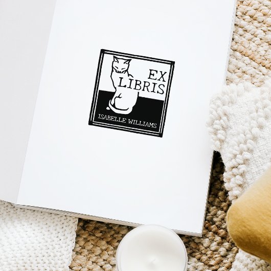 kat aangepaste boek ex libris rubberstempel