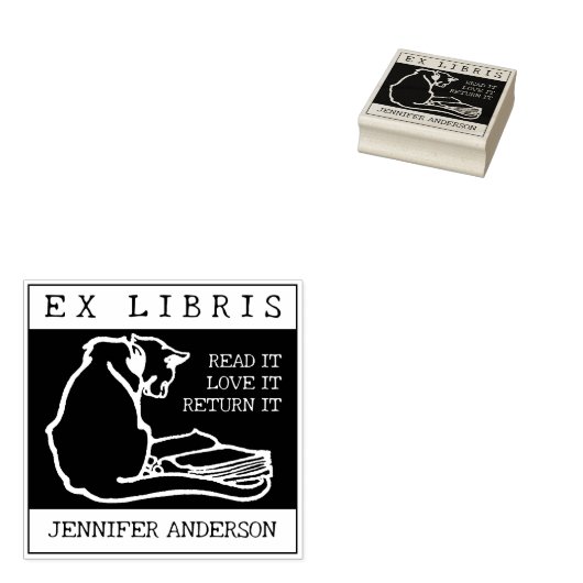 kat, aangepaste ex libris boek rubberstempel (Gestempeld)