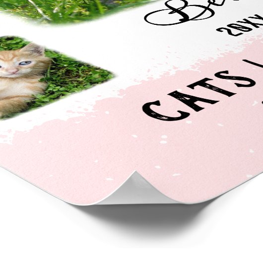 Kat Aangepaste foto Collage Faded Borden Wit Roze Poster (Hoek)