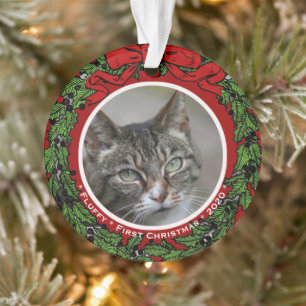 Kat Aangepaste foto naam Eerste Kerstmis Ornament