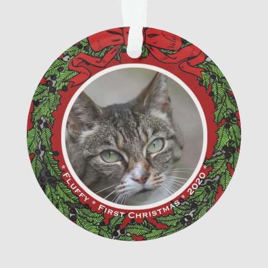 Kat Aangepaste foto naam Eerste Kerstmis Ornament (achterkant)