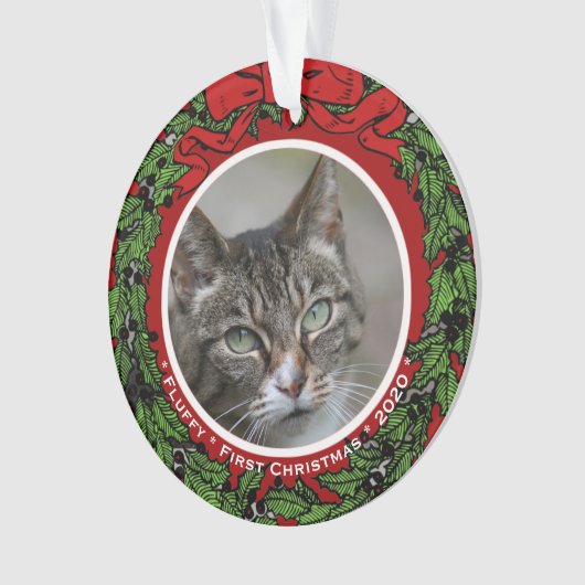 Kat Aangepaste foto naam Eerste Kerstmis Ornament (voorkant)