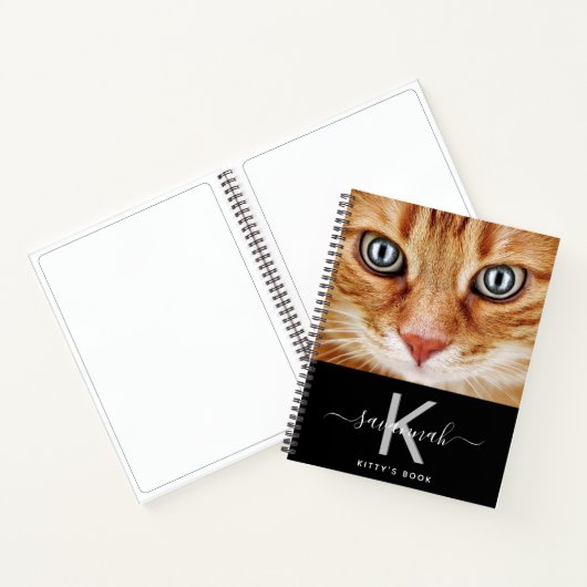 Kat aangepaste foto zwart wit monogram notitieboek (Binnen)