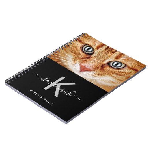 Kat aangepaste foto zwart wit monogram notitieboek (Linkerzijde)