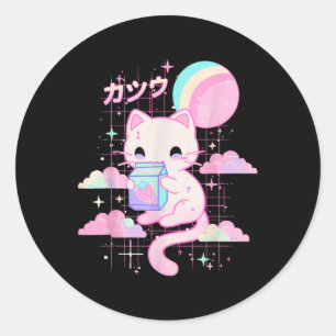 Kat Aardbeienmelk Anime 90s Japanse Kat Japan Ronde Sticker