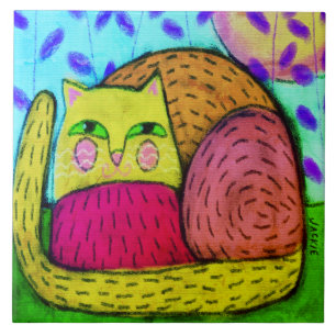 Kat Abstract Digitaal Schilderen Tegeltje