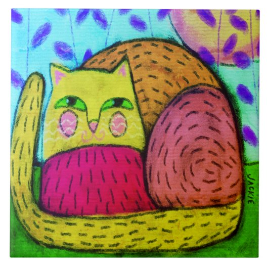  Kat Abstract Digitaal Schilderen Tegeltje (Voorkant)