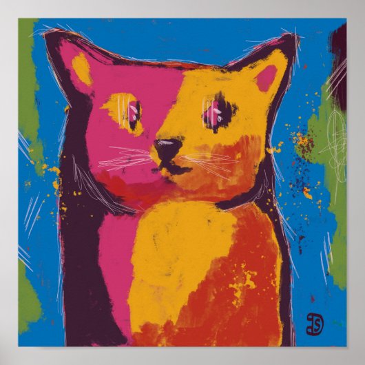 Kat, abstract digitaal schilderij, heldere kleuren poster (Voorkant)