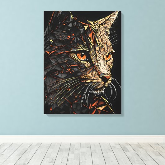 Kat abstract portret canvas afdruk (Insitu (Houten vloer))