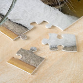  kat achter bladeren op plank, puzzels (Zijkant)