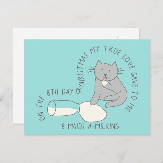 Kat Achtste dag 8 Meisjes-a-Milking Kerstmis Briefkaart (Voorkant / Achterkant)
