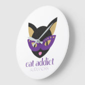 Kat Addicate Cute Black Paars Gold Gepersonaliseer Grote Klok (Hoek)