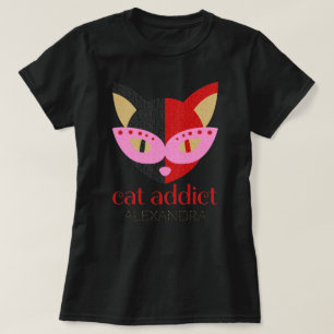 Kat Addicate Cute Black Rood Roze Gepersonaliseerd T-shirt