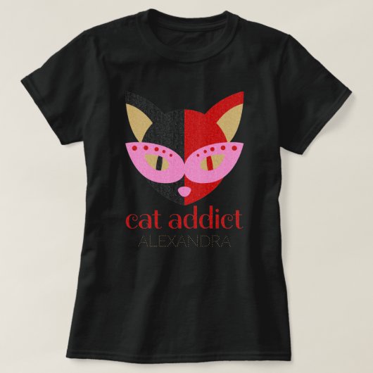 Kat Addicate Cute Black Rood Roze Gepersonaliseerd T-shirt (Design voorkant)