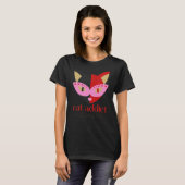 Kat Addicate Cute Black Rood Roze Gepersonaliseerd T-shirt (Voorkant volledig)