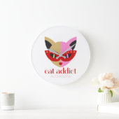 Kat Addicate Cute Red Pink Gold Name Persoonlijk Grote Klok (Huis)