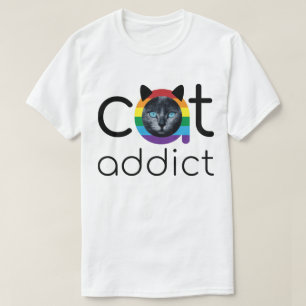 Kat Addict Black Rainbow Blue Eyes Artwork T-shirt