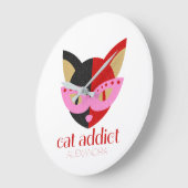 Kat Addict Cute Black Rood Roze Naam Gepersonalise Grote Klok (Hoek)