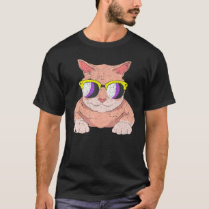 Kat Agender Lgbt Nonbinair Vlag Cool Zonnebril Nee T-shirt