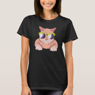 Kat Agender Lgbt Nonbinaire Vlag Coole Zonnebril N T-shirt