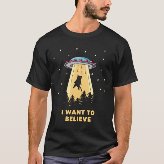 Kat Alien Abduction, ik wil UFO geloven T-shirt (Voorkant)