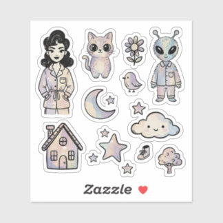 Kat Alien Pin-up Meisje Cool Illustratie Sticker S