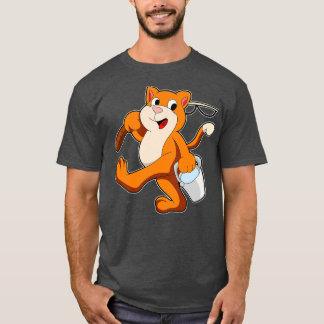 Kat als Angler met Gevist staaf emmer van water T-shirt