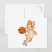 Kat als Basketball-speler met Basketball Briefkaart (Voorkant / Achterkant)