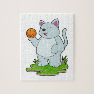 Kat als Basketball-speler met Basketball Legpuzzel