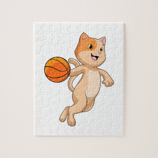 Kat als Basketball-speler met Basketball Legpuzzel (Verticaal)