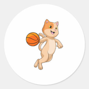 Kat als Basketball-speler met Basketball Ronde Sticker